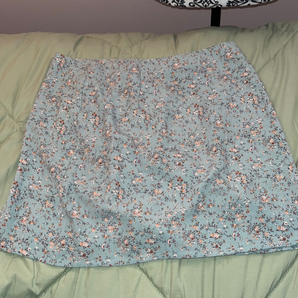 Pastel mint green floral mini skirt